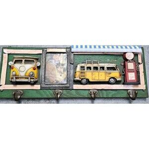 VW Bus Decorative Wall Hanger Picture Frame Gas Pump Retro Garage Decor *Read
